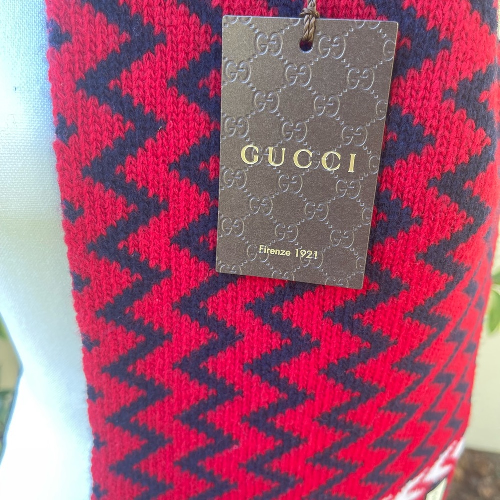 GUCCI Red/Blue—Blue/Red Zaggede Long 2 Tricot 100% Wool Scarf NWT ~ Authentic - Picture 8 of 11
